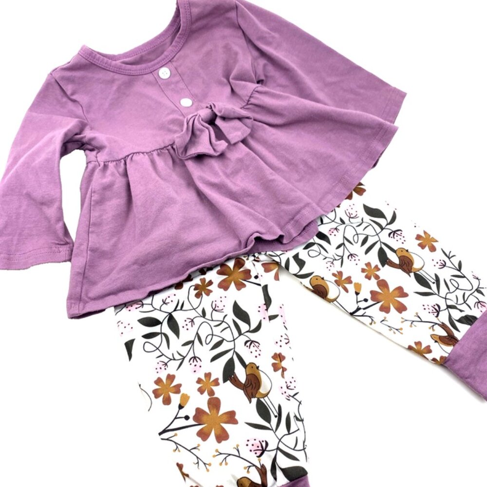 Baby Matching Outfit Size 6/12m Girls Top Pants Birds Infant Children Kids